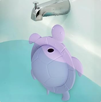 Turtle Bathtub Overflow Drain Cover, Lavender Reef | Universal-fit silicone drain cover helps prevent water loss for deeper baths; turtle design fits standard tub drains.