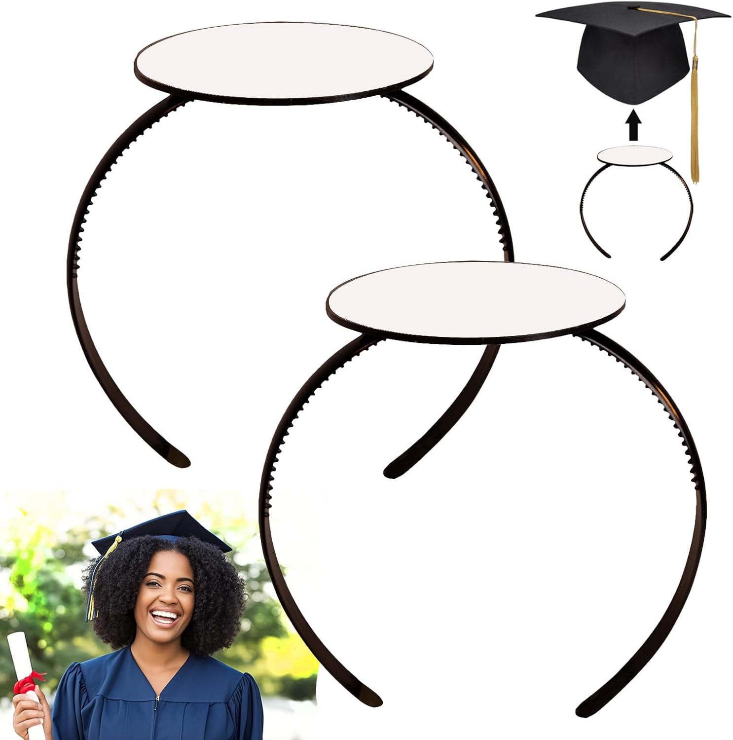 2 Pcs Graduation Cap Headband, 2025 New Grad Hat Insert, Secure Hairstyle, Not Change Hair, Firm Anti-Fall Hairband for Graduates, Students, Women(Not Including the Grad Hat)