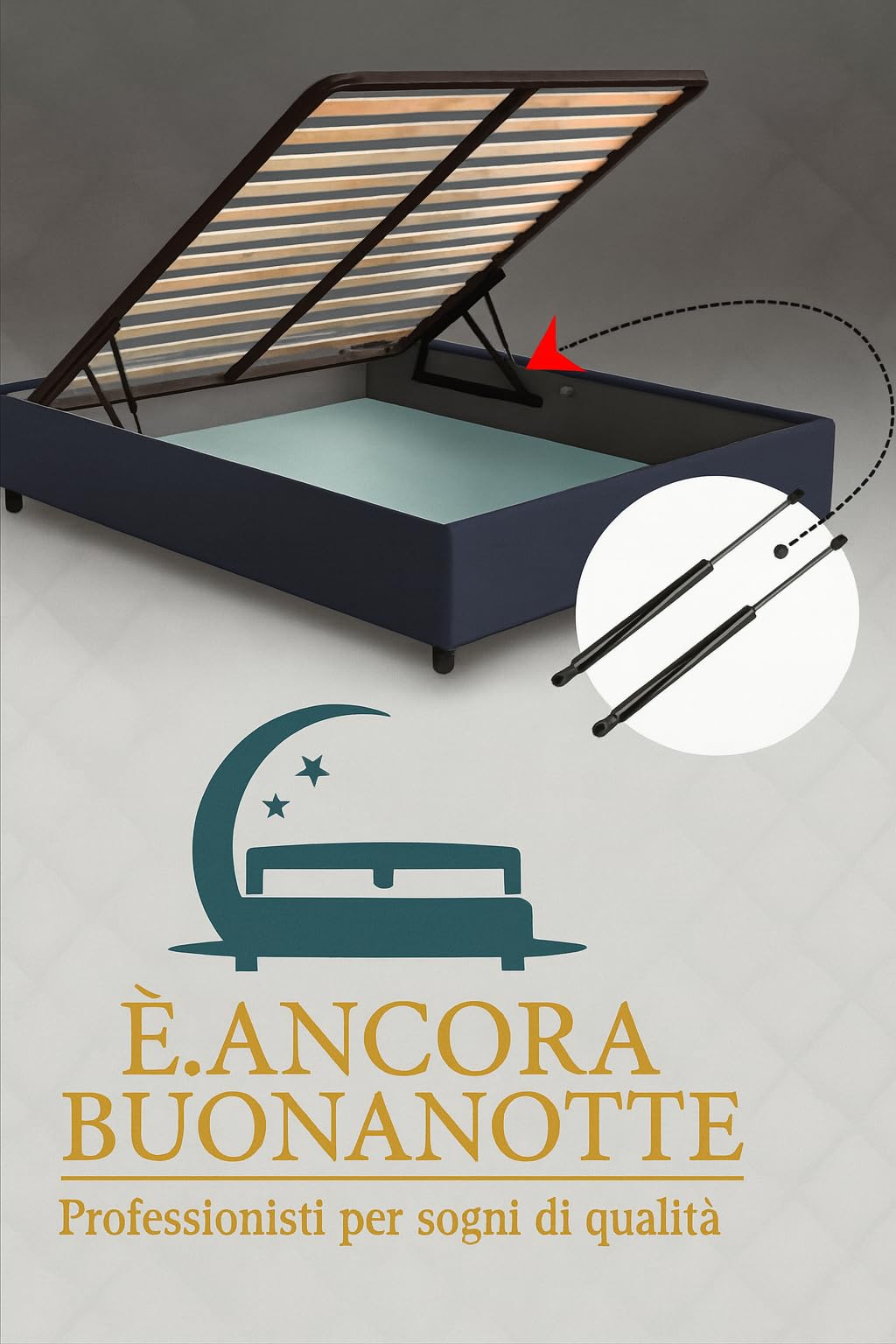 Pistoni Letto Contenitore 1000N (Coppia) – Interasse 415 mm – Ammortizzatori a Gas per Letti Matrimoniali – Attacco a Foro Passante – Ricambio Universale