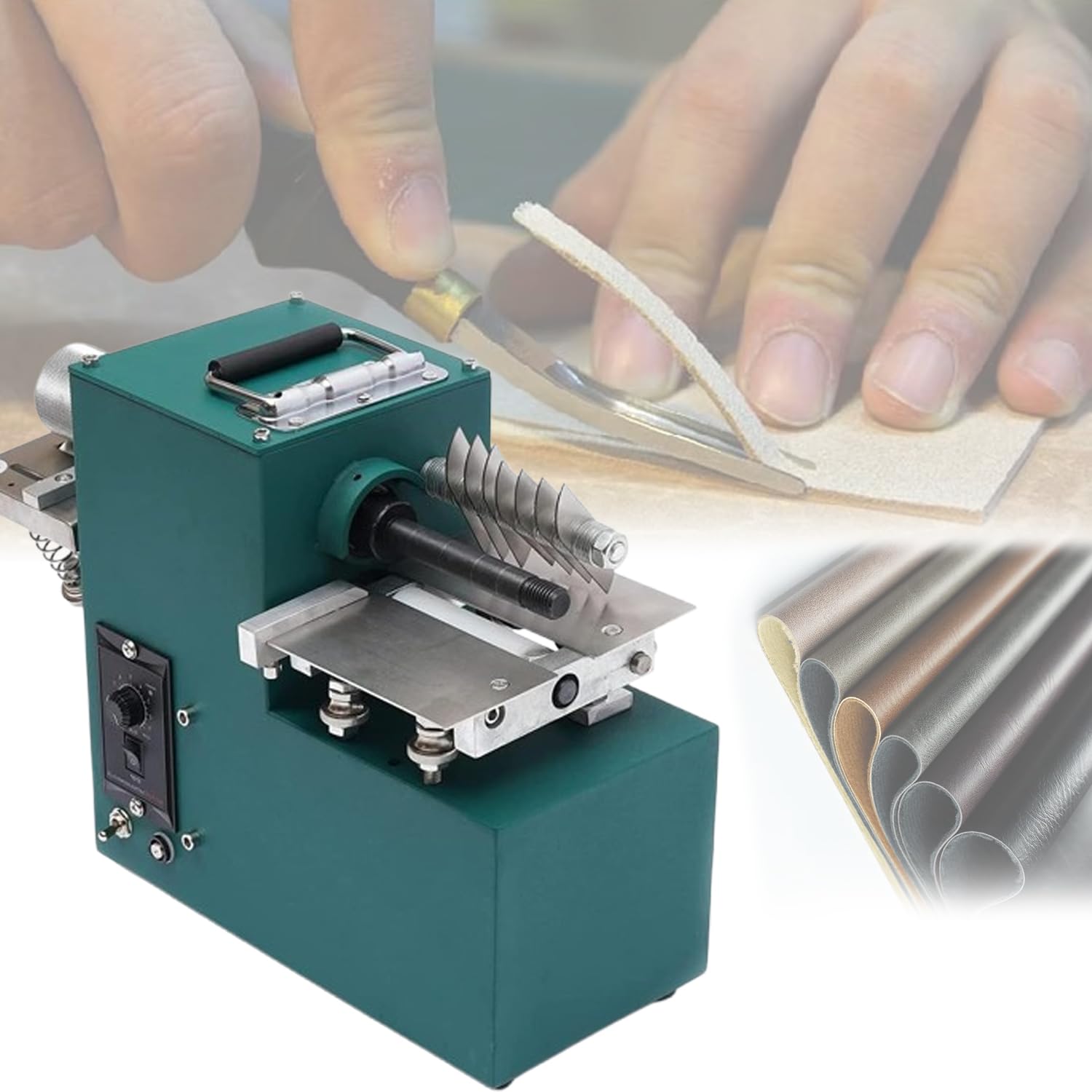 Macchina da taglio per strisce di pelle, velocità regolabile 1400 giri/min, larghezza 0-80 mm, lunghezza 90 mm, strumento artigianale per borse, scarpe, carta, spessore < 3 mm, testa singola
