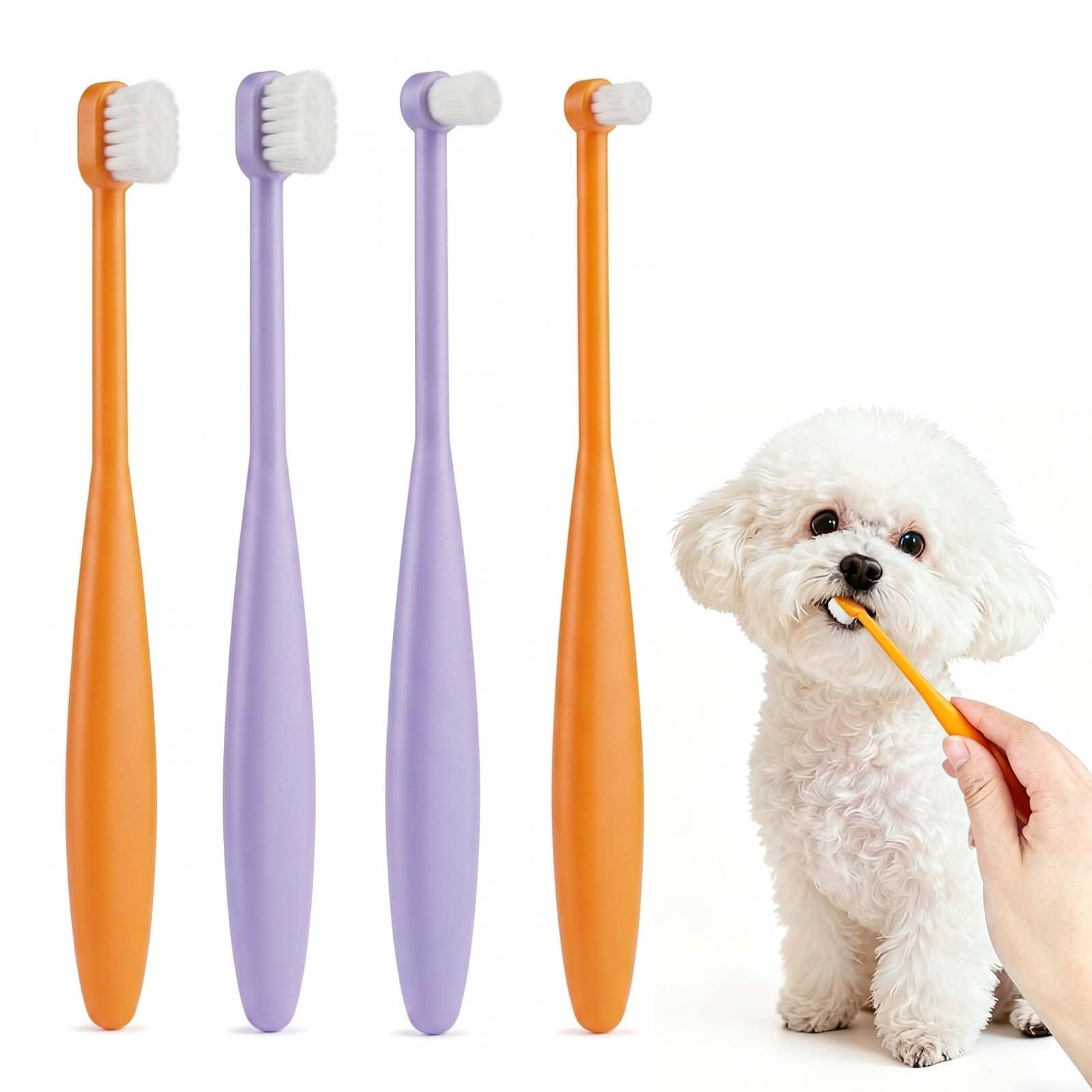 4Pcs Pet Toothbrush Set for Small Dogs & Cats, Soft Bristle Puppy Toothbrush with Round & Square Head, Mini Cat Tooth Brush for Deep Dental Care & Oral Hygiene