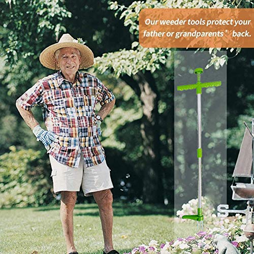 Tantrum Tow Ropes Stand Up Weeder, Manual Weed Puller Root Removal Tool with 3 Claws - Hand Weeder Gardening Tool Stainless Steel