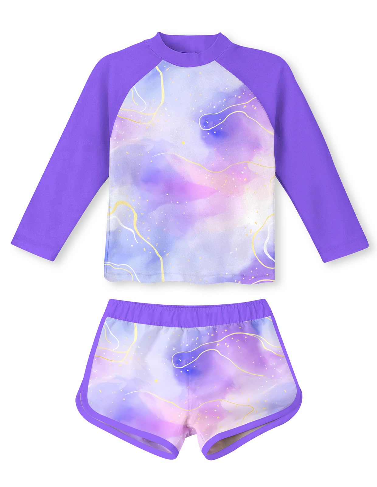 Girls 2 Pieces Rash Guard Swimsuit Long Sleeve Tankini for 4-10Y