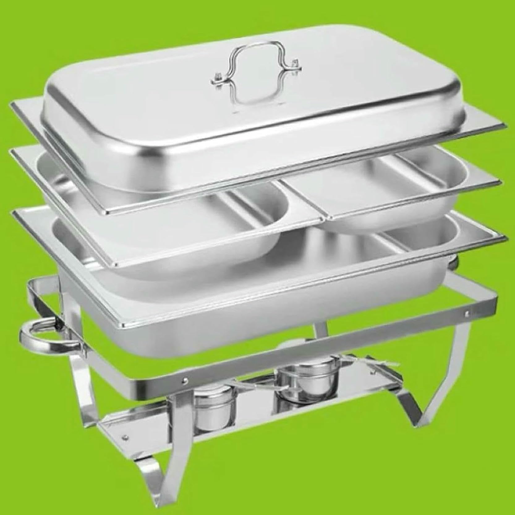 Bandeja calefactora de acero inoxidable for bufé, con tapa, de acero inoxidable, juego de bufé con olla caliente, calentador de alimentos con tapa de acero macizo y soporte for banquetes de bodas(Doub