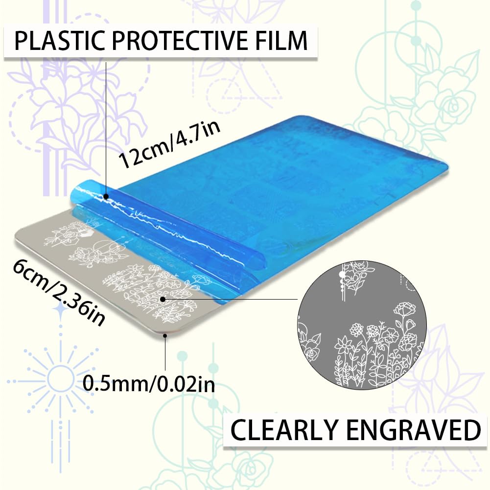PH PandaHall 3pcs Nail Stamping Plate Plant Nail Stamper Flower Nail Art Stencils Printing Template Tip Nail Stencils Stainless Steel Nail Image Plates for Nail Art Decoration Design Manicure Salon - Image 2