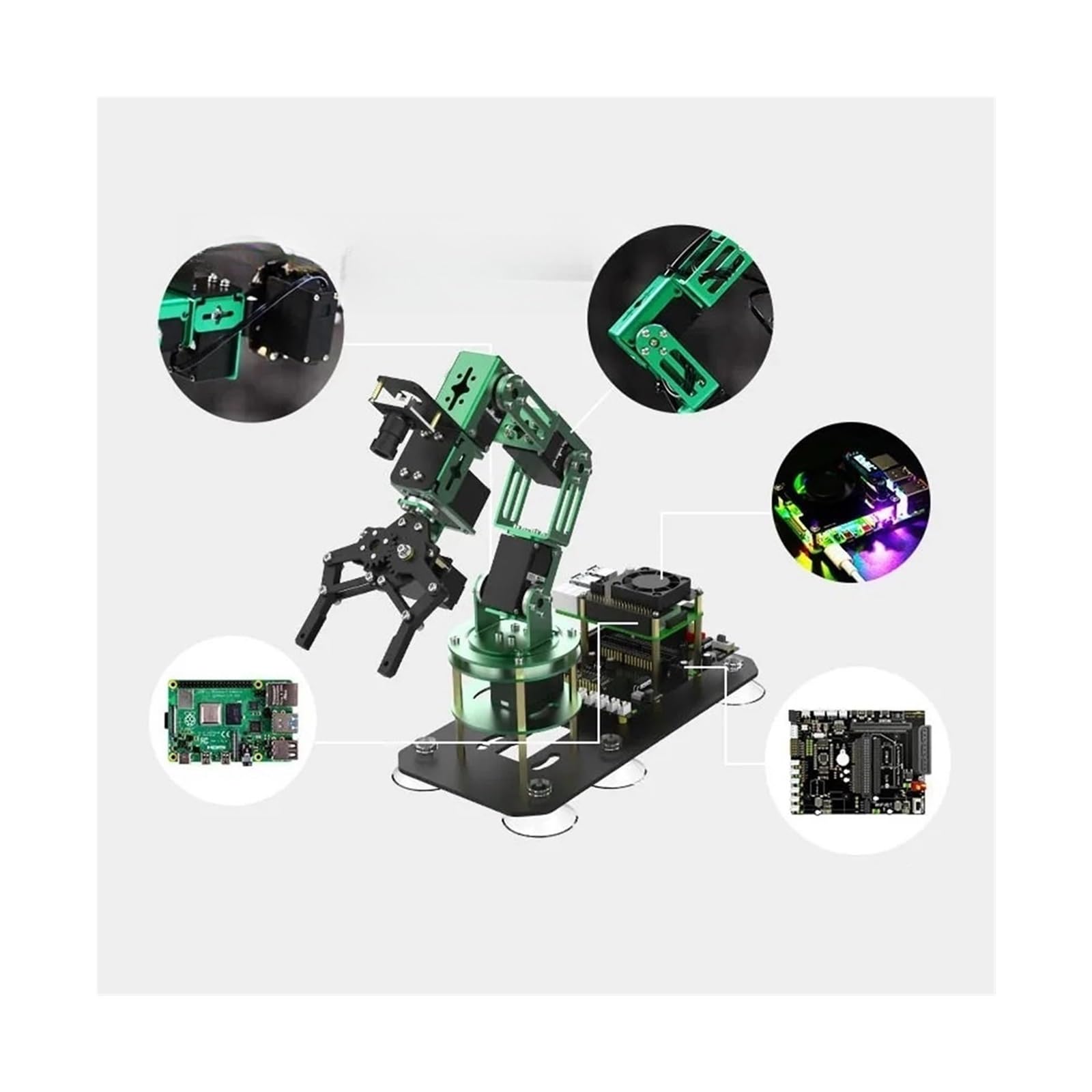Brazo robótico AI Vision, Brazo robótico de 6 Ejes ensamblado con Ros con Placa Base for RB Pi 4B/4G 4B/8G