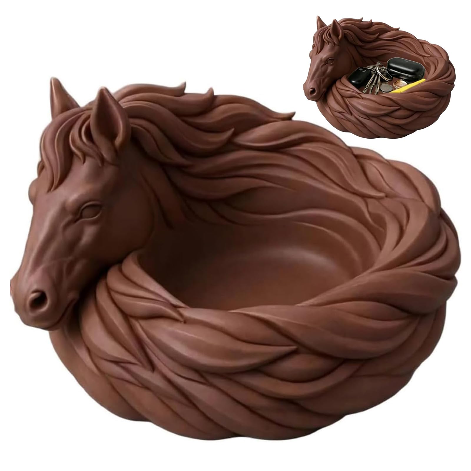 Horse Catchall Bowl, Decorative Horse Trinket Tary for Keys Jewelry Coins, Elegant Horses Head Sculpture Trinket Dish, Decorative Organizer Tray for Entryway Table Dresser Decor