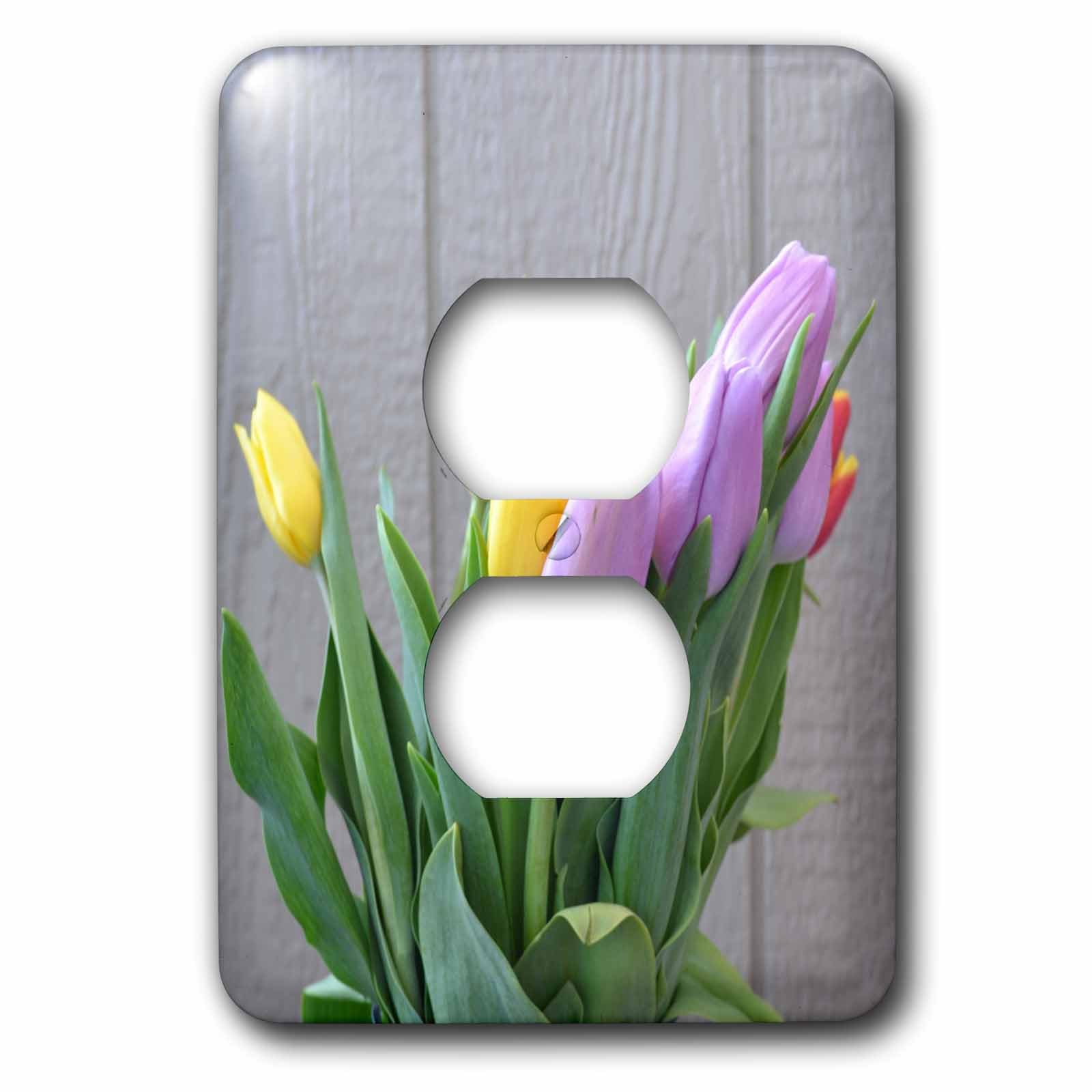 Cache-prise avec 2 tulipes colorées plaque murale décorative 3dRose lsp_33740_6