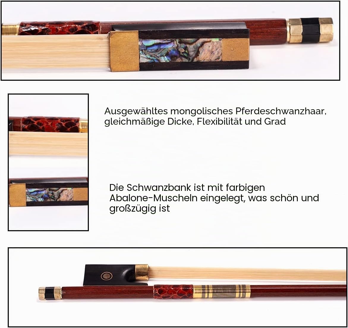 Advance 4/4 Violinenbogen Pernambuco Violinbogen aus echtem Pferdehaar achteckiger Stock (Brasilholz Violinbögen 4 4 Größen)