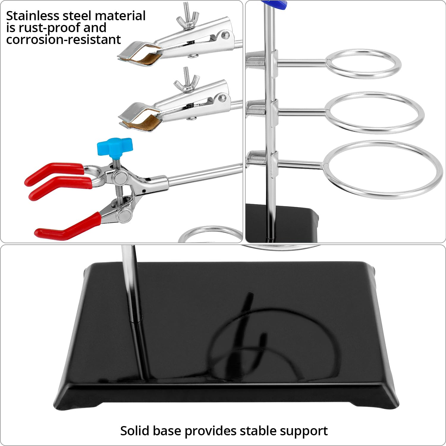 QWORK Juego de soporte de laboratorio 40 cm abrazaderas ajustables aros redondos experimentos química física