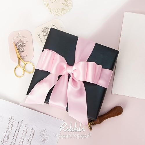 Miniatura 412 de Ribbli - Cinta de satén roja de doble cara, 1 pulgada x 25 yardas, uso para ramo de lazos, envoltura de regalo de Navidad, arreglo floral Rojo