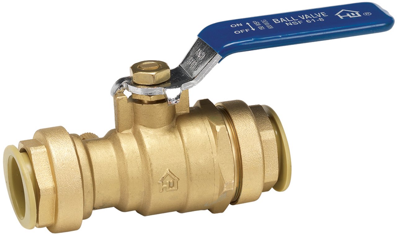 P119-8-34 Push-Fit Ball Valve with Drain, 1/4-Turn, Brass, 3/4-Inch