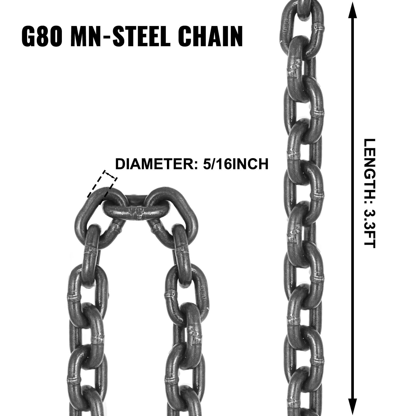 Catena 4T 1m/2m x 8mm Grade 80 Heavy Du 4Strand con gancio in acciaio verniciato a polvere resistente alle alte temperature paranco elettrico accessorio per sollevamento pesante
