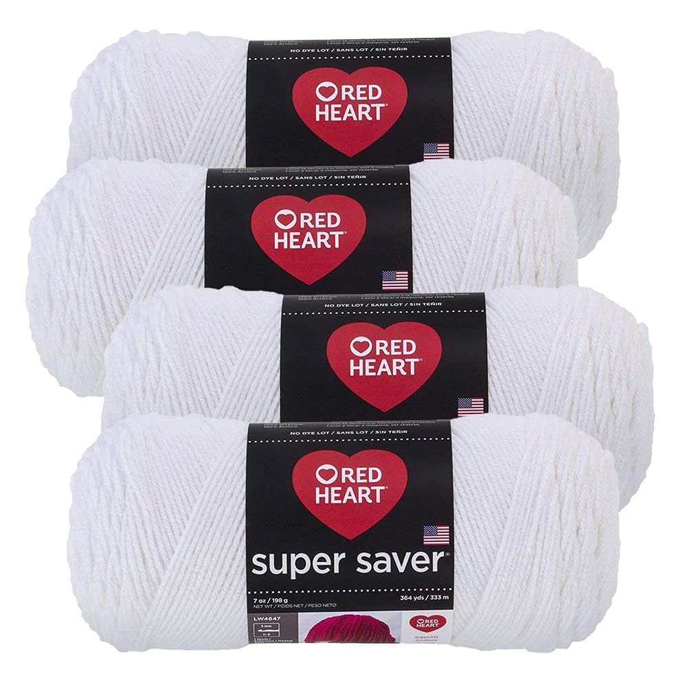Red Heart Super Saver Yarn (4-Pack of 7oz Skeins) (White)