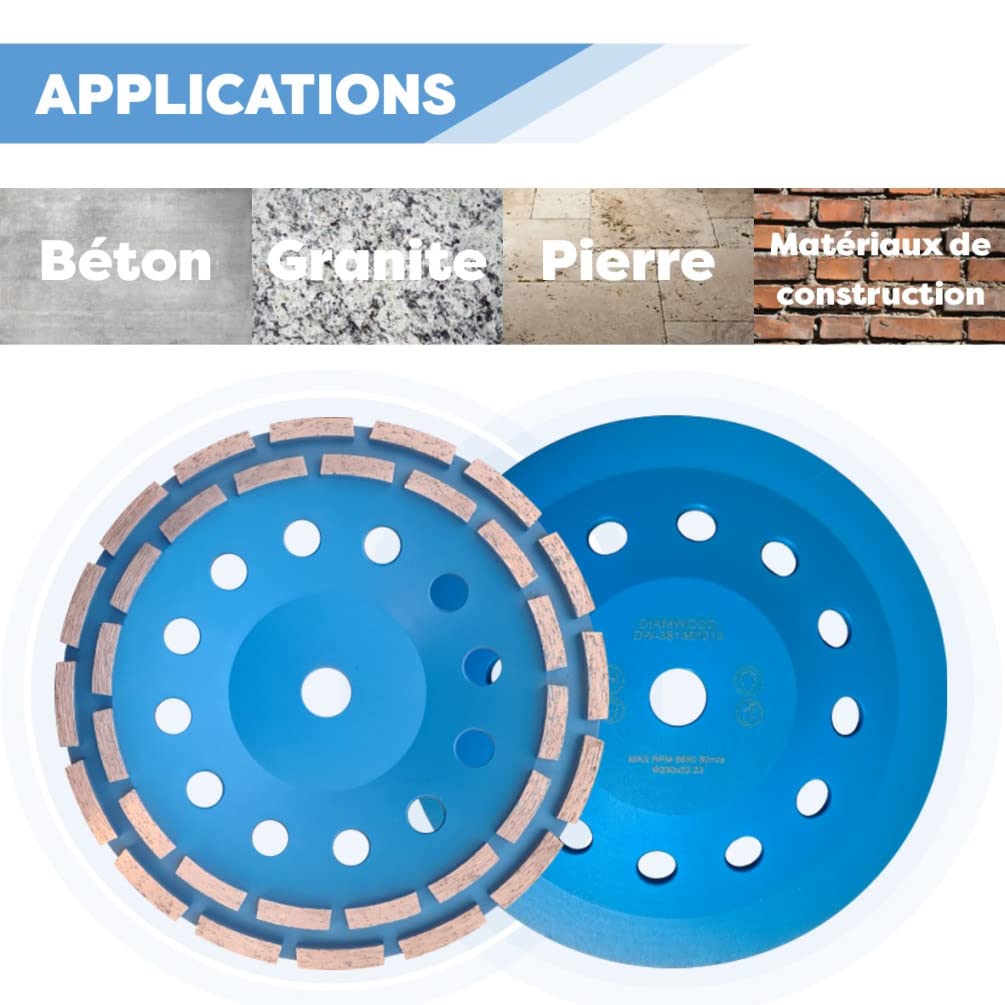 Plateau de surfaçage diamanté 230 x Al. 22,23 x Ht. 4,8/5 mm béton, matériaux de construction - PUSHKIN - Diamwood