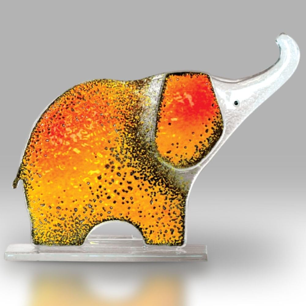 Nobile 1942 Amber Small Fused Glass Elephant - Trunk Up