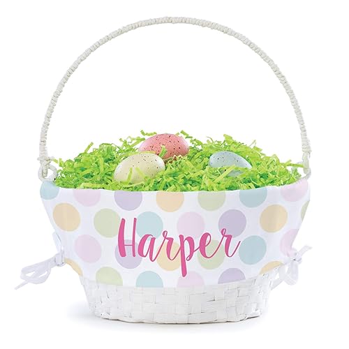 Miniatura 7 de Cesta de huevos de Pascua personalizada para él con asa y nombre personalizado, forros de cesta de Pascua de lunares, cesta blanca, cestas de Pascua
