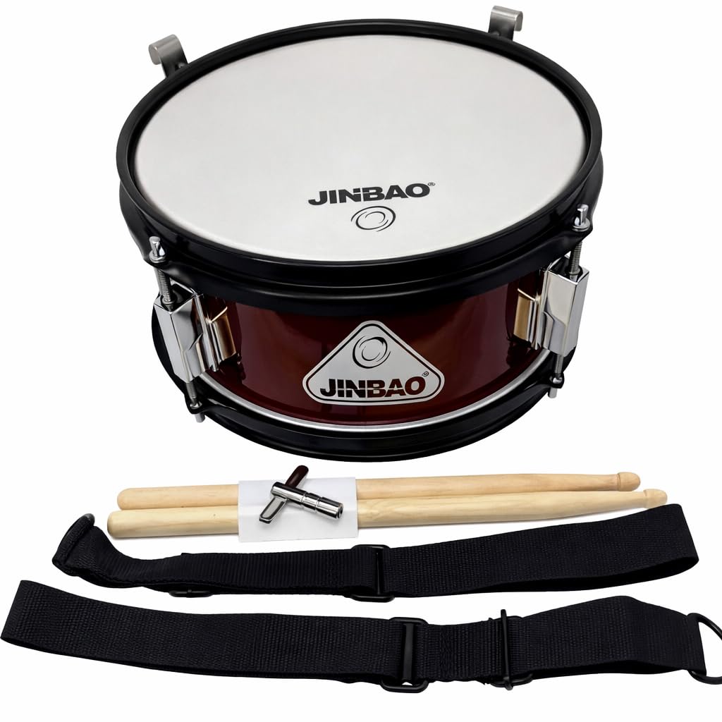 ROCKSTAR - Caja de Marcha en Madera Afinable JINBAO 0805WR-4054 Tambor Incluye Correa y Baquetas, Instrumento Musical de Percusión, Parche afinable y bordonero. 20,5cm Diametro y 13cm Altura
