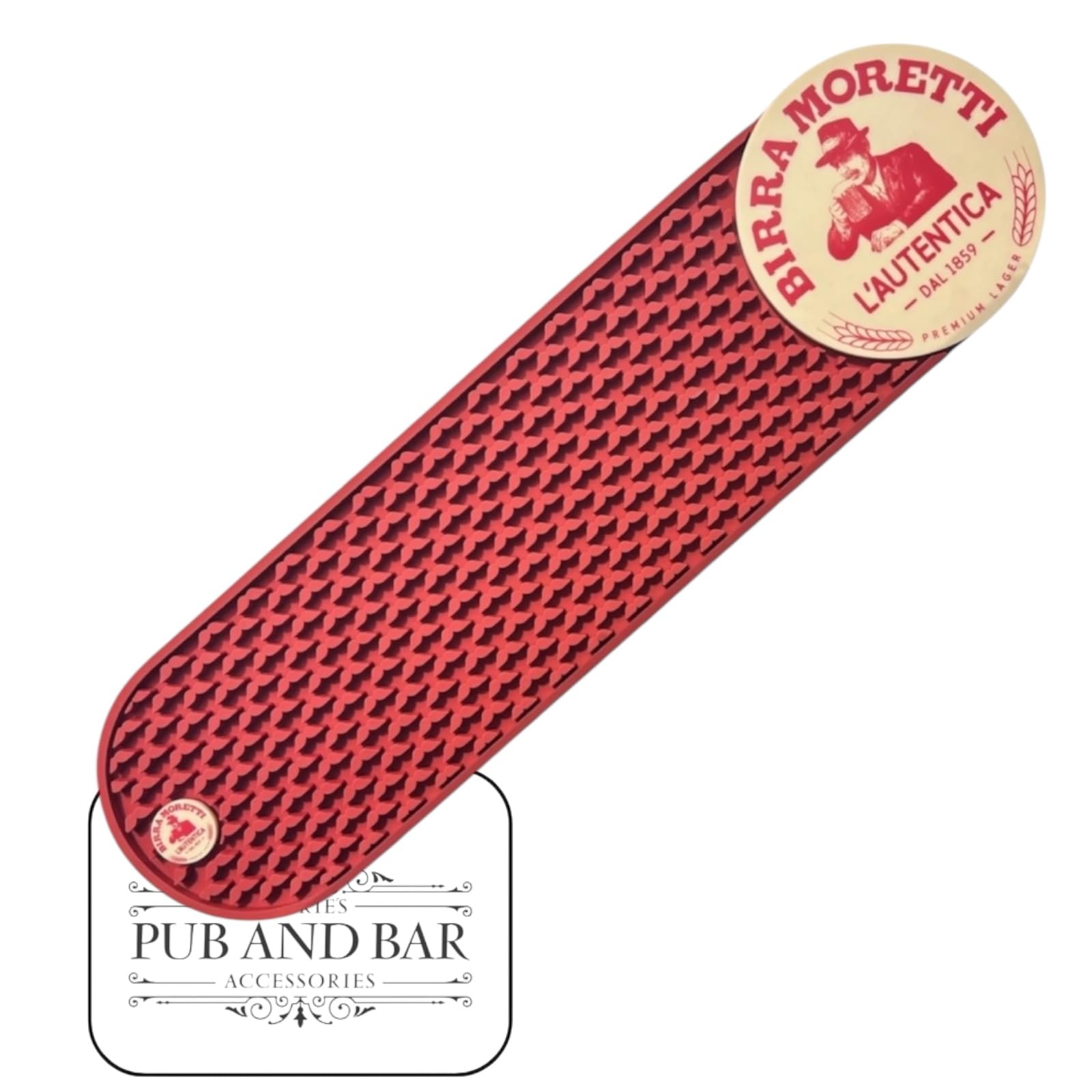 Laurie's Pub And Bar Accessories Red | Birra Moretti Beer Rubber Bar Runner, Bar Mat. 59 X13cm