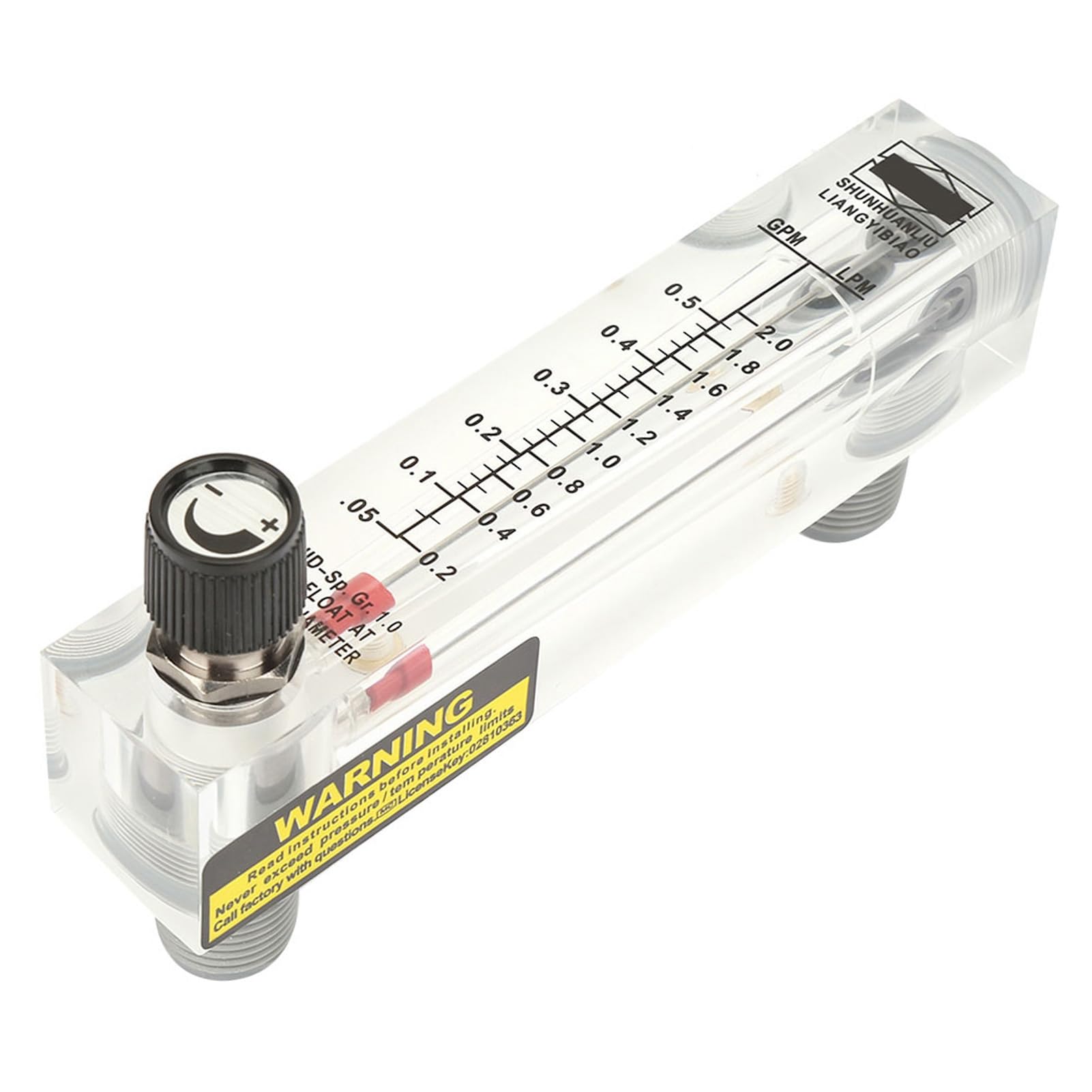 LZM-15T Débitmètre de Liquide à Panneau, Acrylique Transparent, 0,1-0,5 GPM, ZG1/4 Filetage Intérieur, Ajustable, pour Mesure de Débit