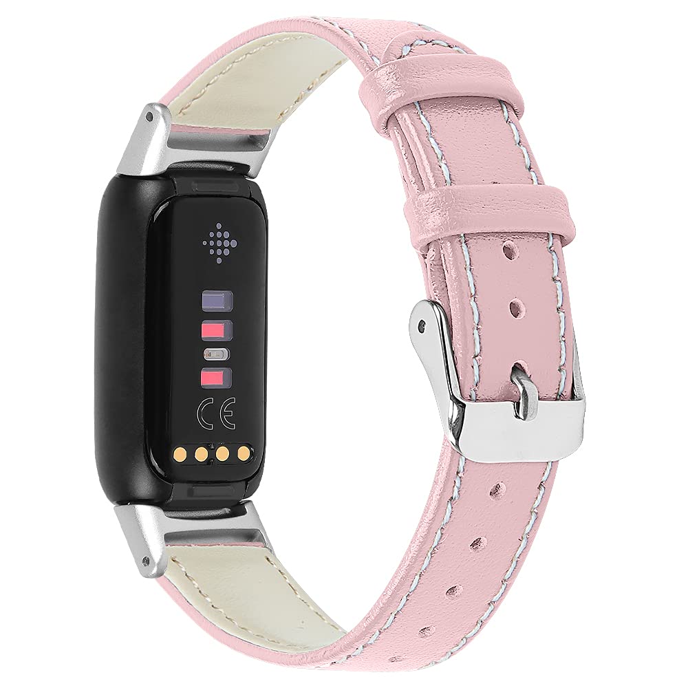 AISPORTS Compatible with Fitbit Luxe Strap Leather for Women Men, Soft Breathable Leather Sport Wristband Metal Buckle Clasp Bracelet Replacement Strap for Fitbit Luxe Fitness and Wellness Tracker