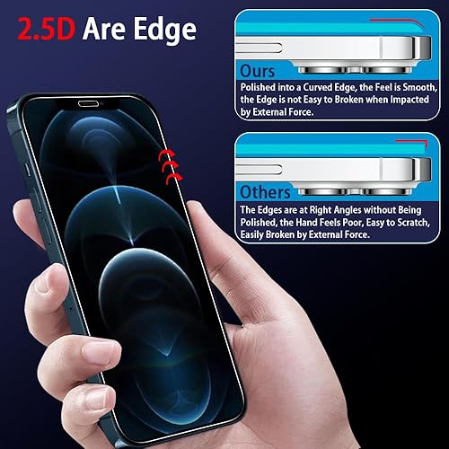 Miniatura 3 de Paquete de 3+3+1 protector de pantalla para iPhone 12 Pro 6.1 pulgadas, 3 protectores de pantalla, 3 protectores de lente de cámara, marco de fácil