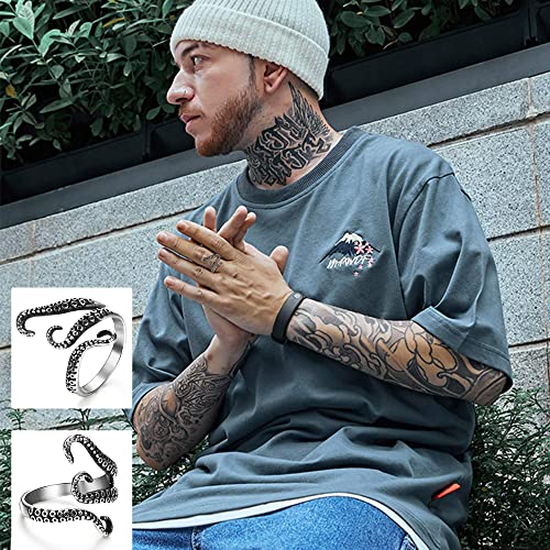 FIBO STEEL Stainless Steel Octopus Shape Rings for Men Women Vintage Rings,Size 7-132