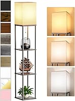 Vista 1 de Lámpara de pie con estantes para sala de estar roble gris, lámpara de pie con estante con bombilla LED de 3 CCT, lámpara de columna de pie