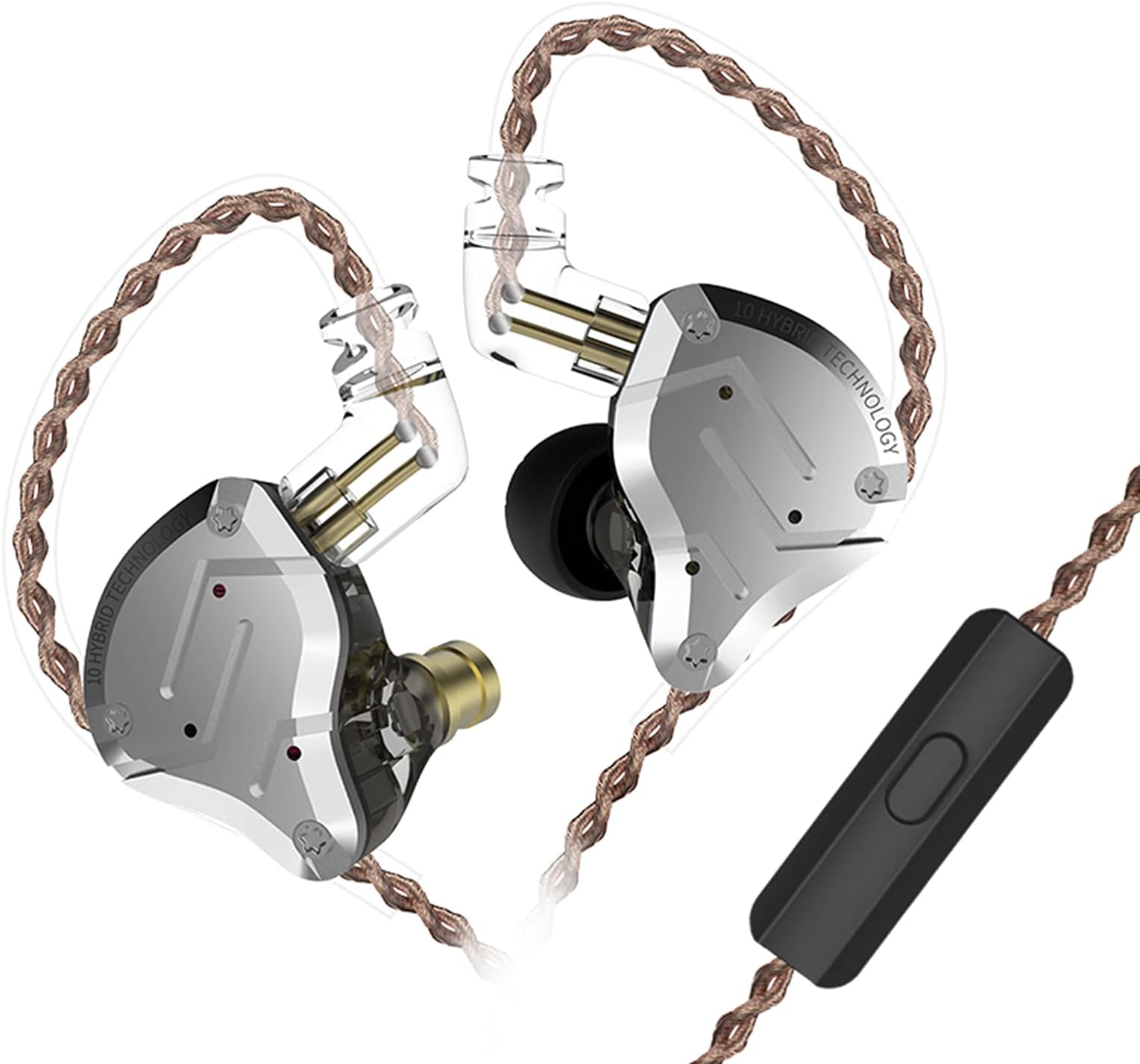 CCA KZ ZS10 Pro in Ear Monitor, 4BA+1DD Hybrid Driver IEM Earphones, HiFi Gaming Earbuds with Stainless Steel Faceplate, in Ear Headphone for Musician Audiophile (with Mic, Black)