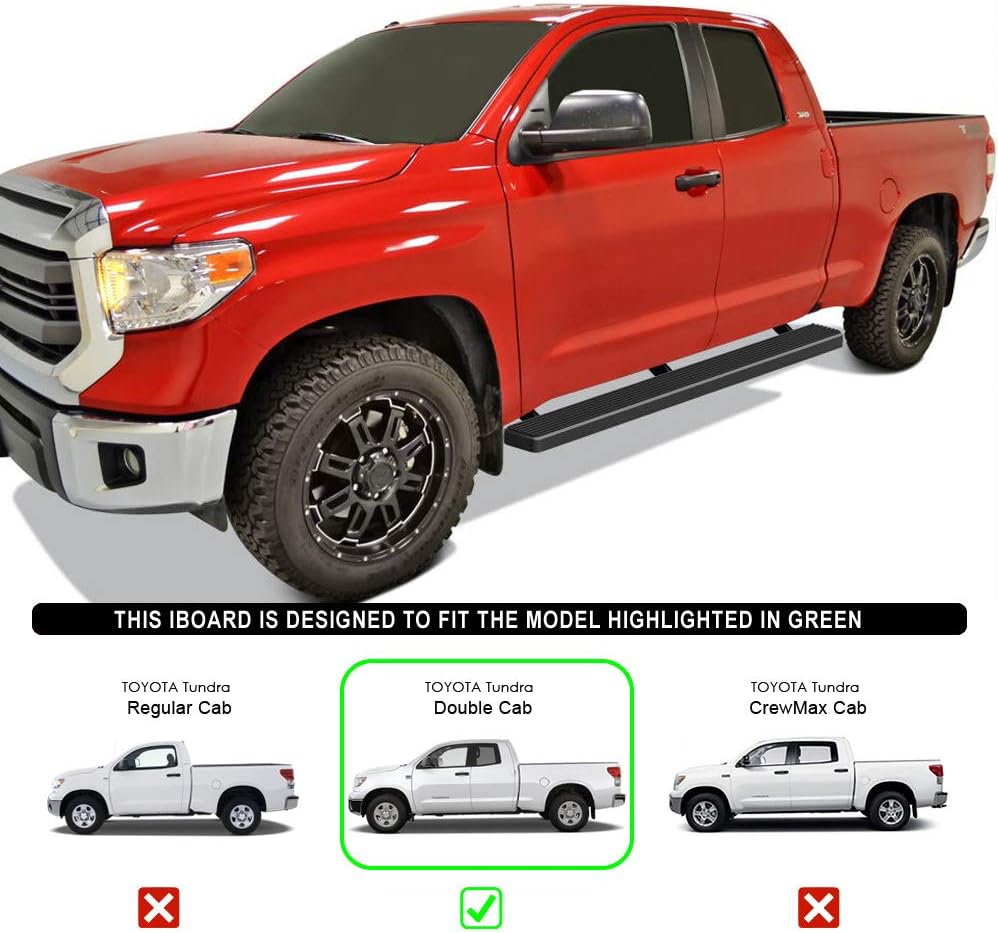 HD Ridez Stainless Steel Running Board 5in Black Compatible with Toyota Tundra 2007-2021 Double Cab (Nerf Bar Side Steps Side Bars)