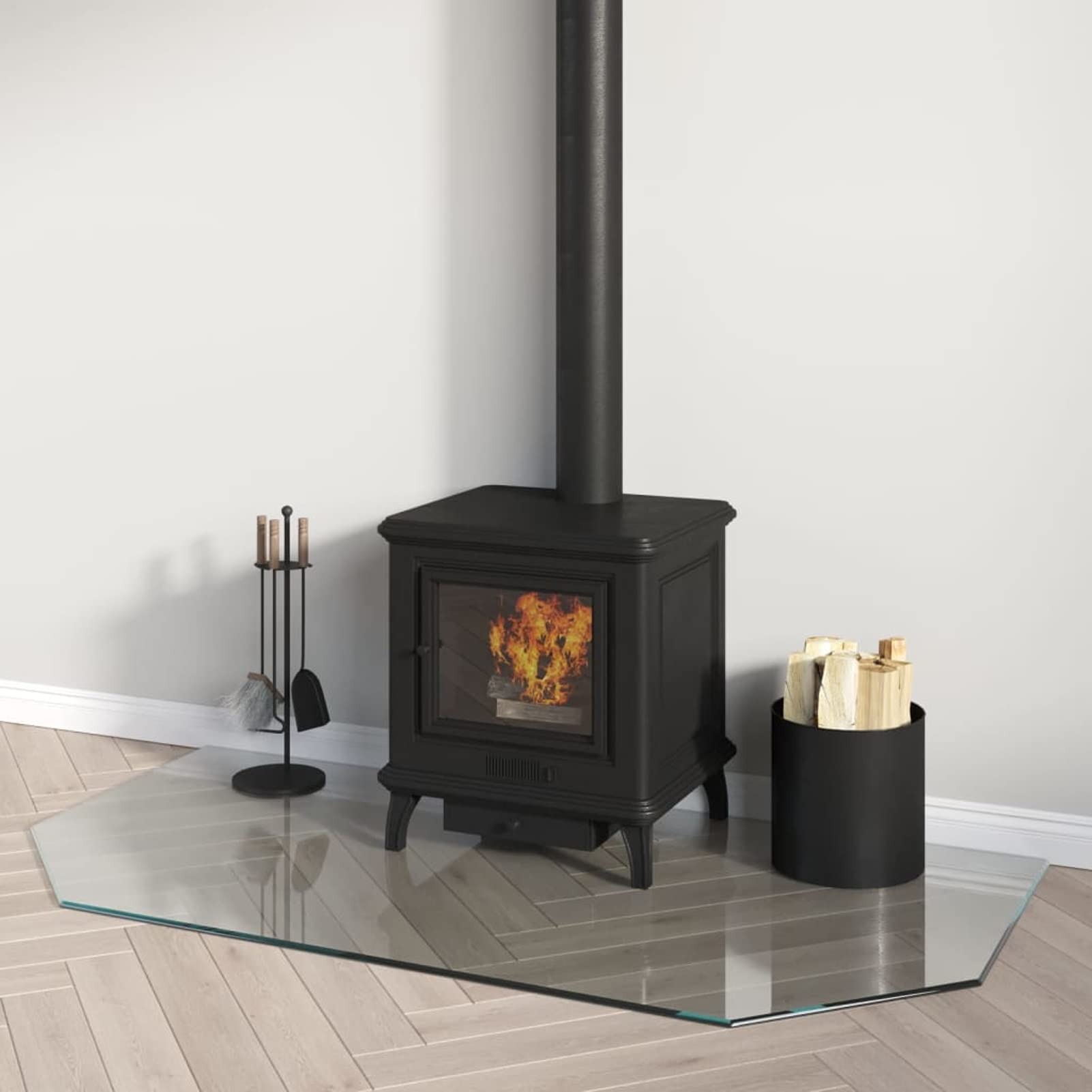 Placa de cristal hexagonal para chimenea, 120 x 60 cm, protector de suelo para parquet y superficies laminadas, base de estufa resistente a altas temperaturas, cubierta de suelo de vidrio