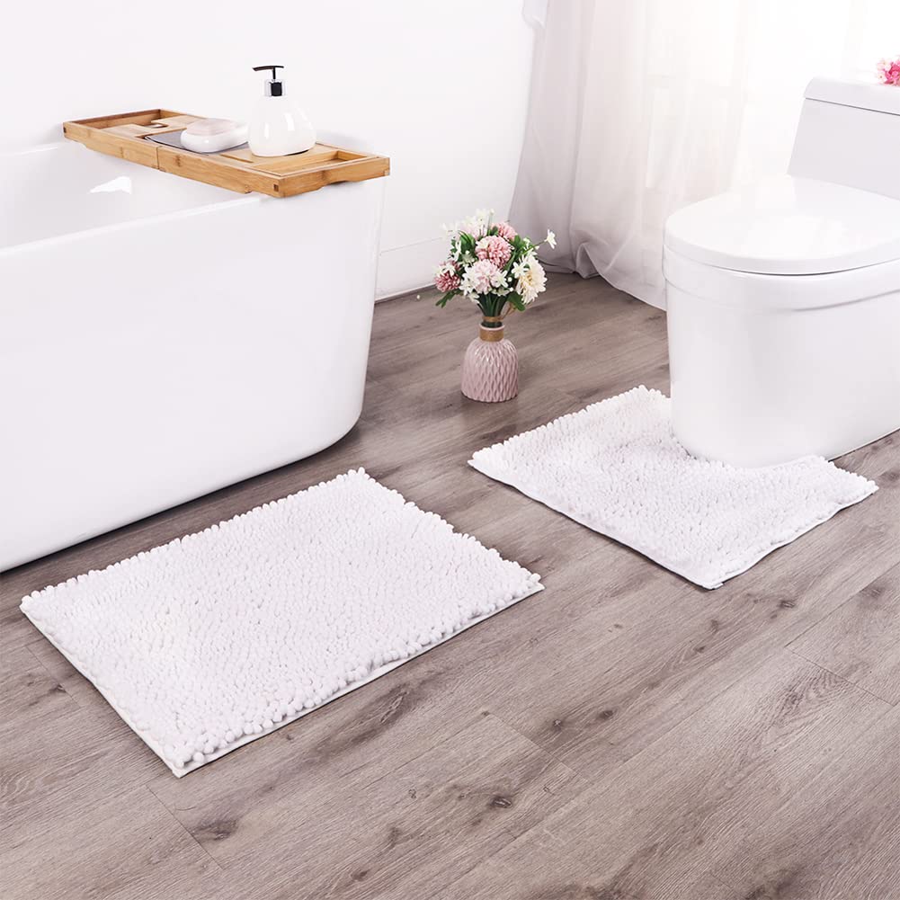 Chenille Bath Rug and UShaped Toliet Rug Set Non Slip Shaggy Doormat for Bedroom Living Room