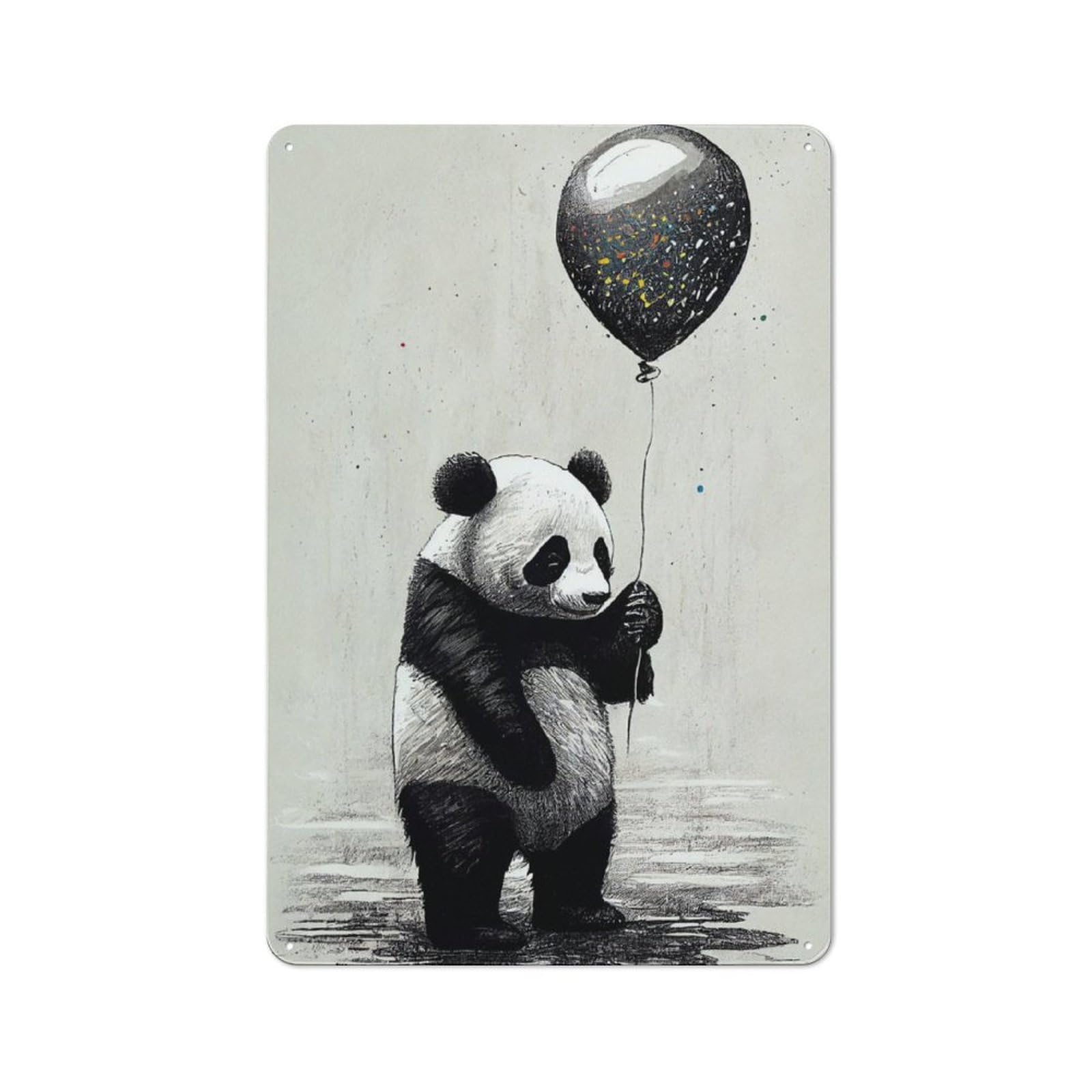 Country Style Panda Animal Balloon Decorative Metal Sign 30x20cm, Bistro Wall Plaque for Restaurant, Kitchen, Counter Or Breakfast Nook