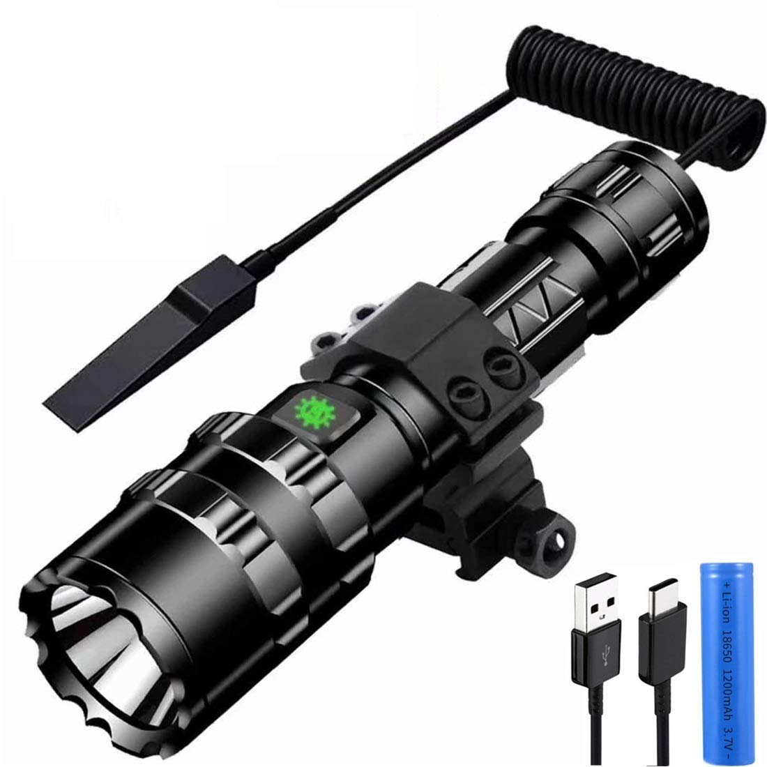 90000 Lumens Tactical Led Flashlight 5 Modes USB Rechargeable Torch, Waterproof Tactical Flashlight for Outdoor Camping, Emergencies. (Green Light)