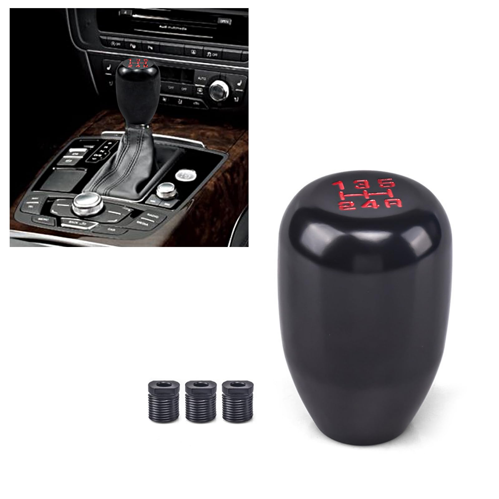 UGSHY 1 PC Car Manual Transmission Shift Knob, M12 x 1.25 Alloy Modified Wave Stick Shift Lever Head with 3 Adapter, Screw-in Shift Knob Replacement, Universal Cars Interior Accessories (Black)