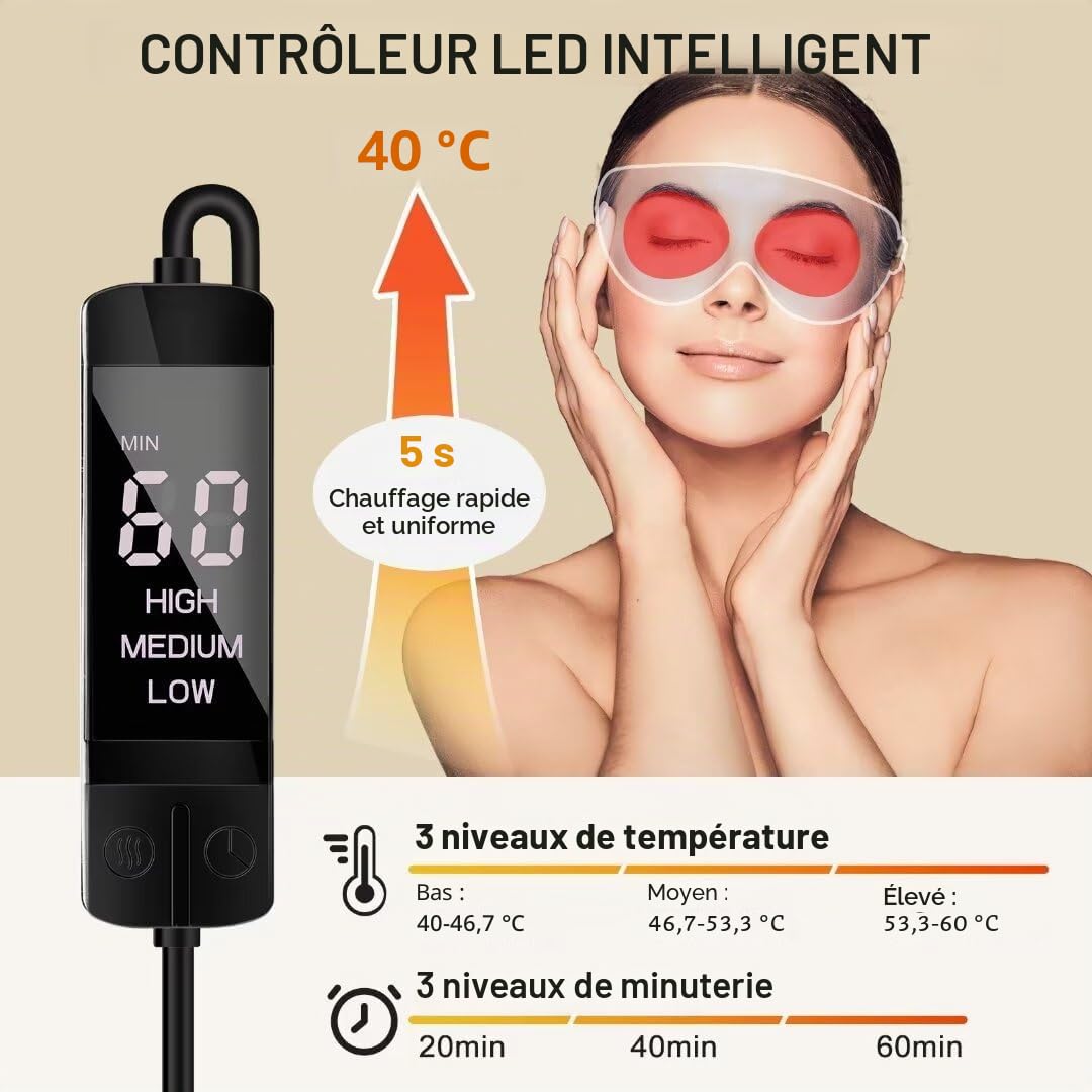 KOVNLO Masque chauffant pour les yeux, lavable par USB, compresse chaude pour les yeux, masque pour les yeux secs, blépharite, calazion, MGD, traitement des yeux