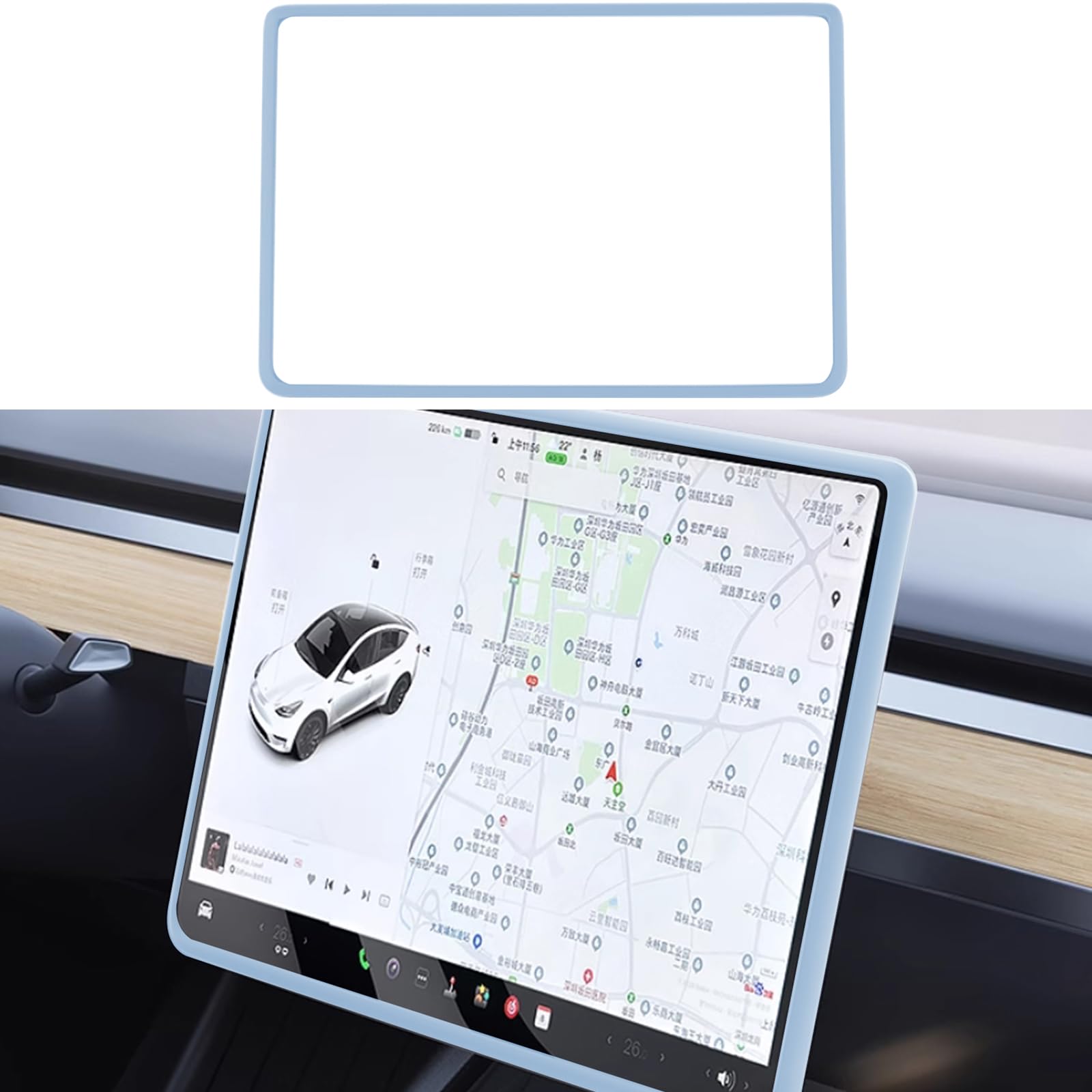 Photo 1 of Screen Edge Protector Trim Frame Compatible with Tesla Model 3 Highland Model Y Juniper 2025 2024 2023 2022 2021 2020 Interior Center Console Cover Decor Strip Decorations Trim Accessories (Blue)
