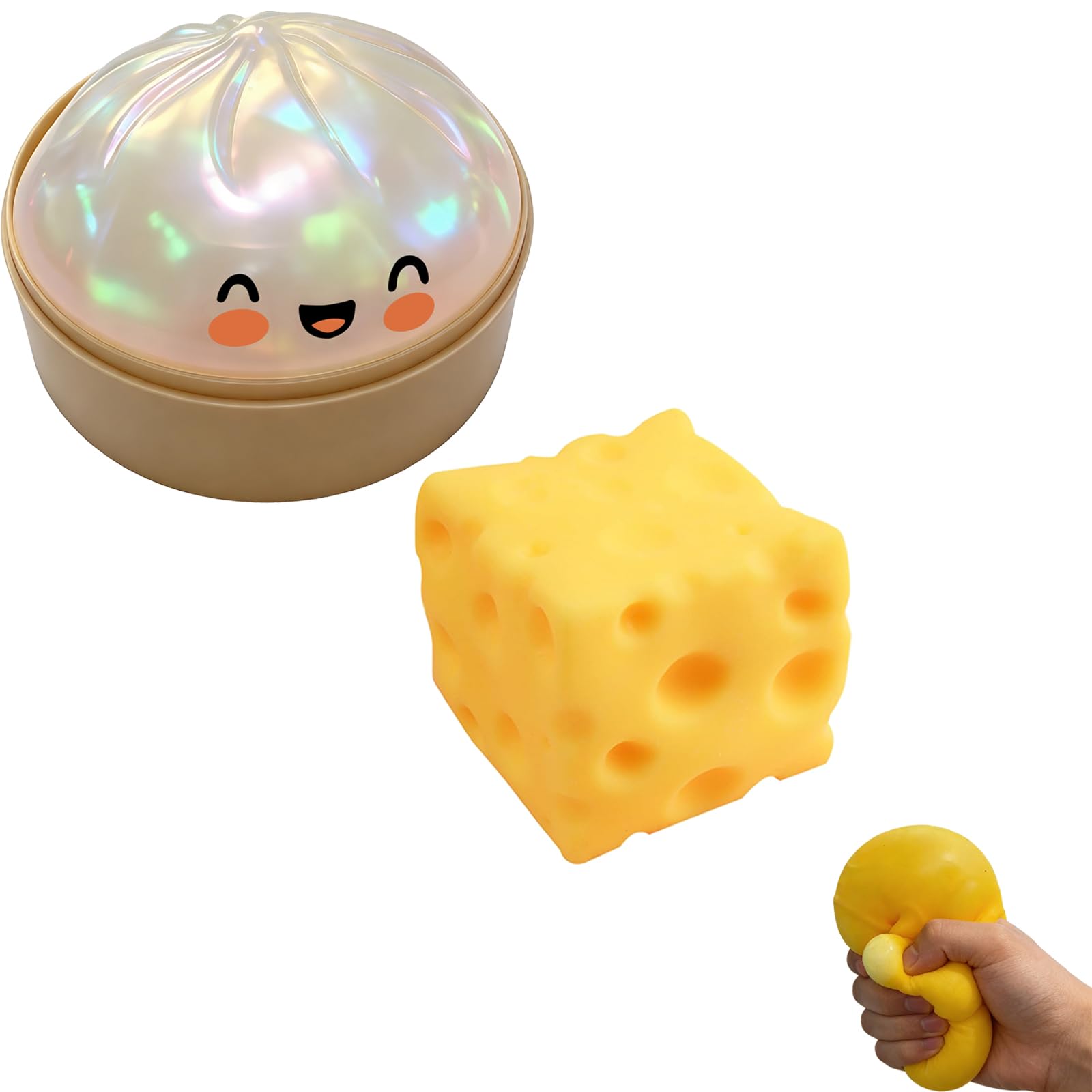 Dumpling Squishy, Glitter Dumpling Squishies Toy, Stress Relief Squishy Toys, Portable Decompression Squeeze Toy, Soft Squeeze Decompression Dough, Cute Steamed Bun Fidget Toys (H+Cheese)