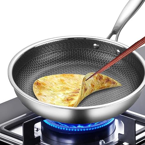 Miniatura 8 de DOITOOL Wok Pan para cocinar, sartén antiadherente para cocinar, wok de fondo plano para estufas eléctricas, de inducción y gas (plateado)