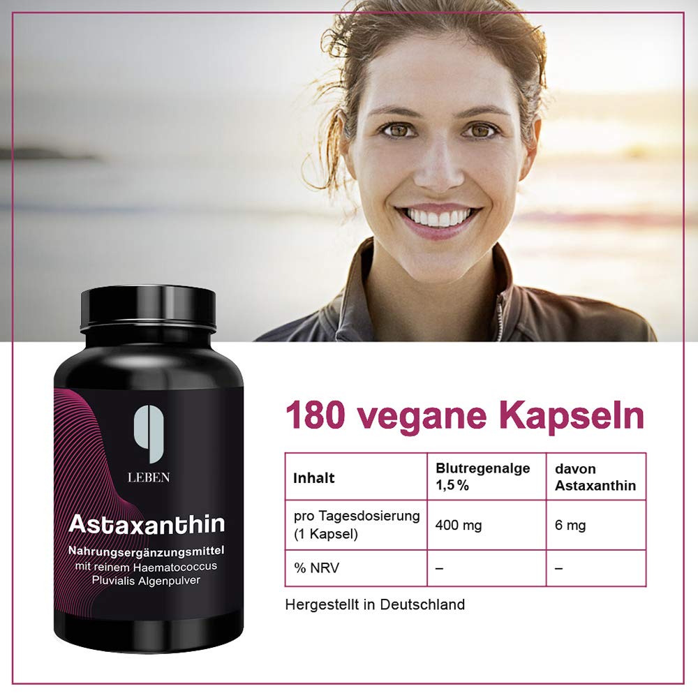 PREMIUM Astaxanthin hochdosiert 180 Kapseln [LABORGEPRÜFT] - vegan & ohne Zusatzstoffe - 6mg/Kapsel - Antioxidans vital pur