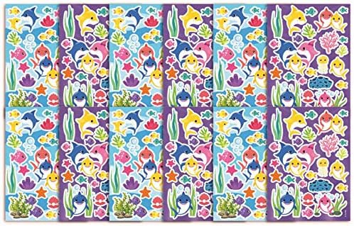 Miniatura 4 de Tiny Mills Shark Family - Juego de 108 piezas (12 bolsas grandes para regalos de fiesta con asas, 24 sellos de tinta propia para niños, 12 hojas de