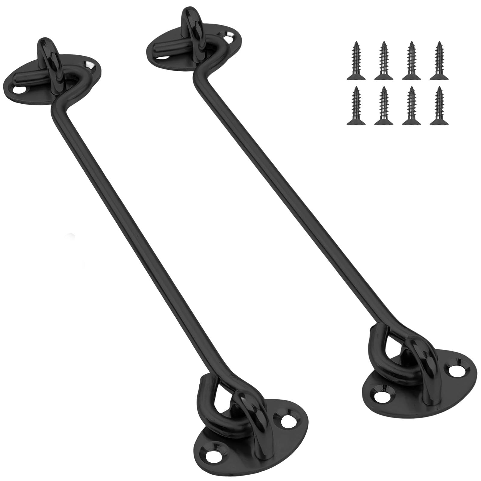 AMONENZ Pack of 2 250 mm Storm Hooks with Eyelets, Black Door Bolt — image 1