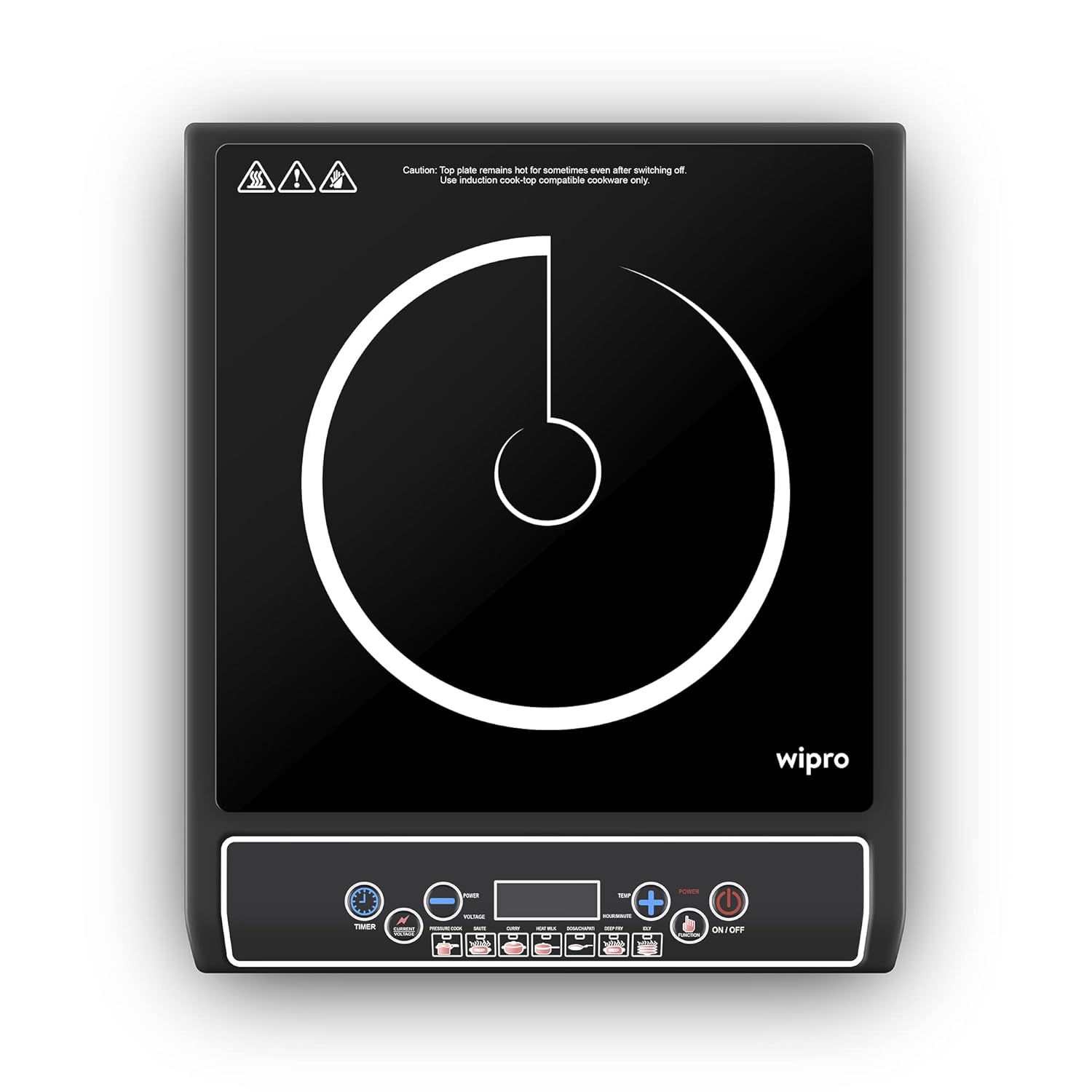 Wipro 1600 Watt Induction Cooktop With Touch Control (Black) With Crystal Glass Plate, (Vc061160), Sealed, 1 Burner Wipro 1600 Watt Induction Cooktop With Touch Control (Black) With Crystal Glass Plate, (Vc061160), Sealed, 1 Burner
