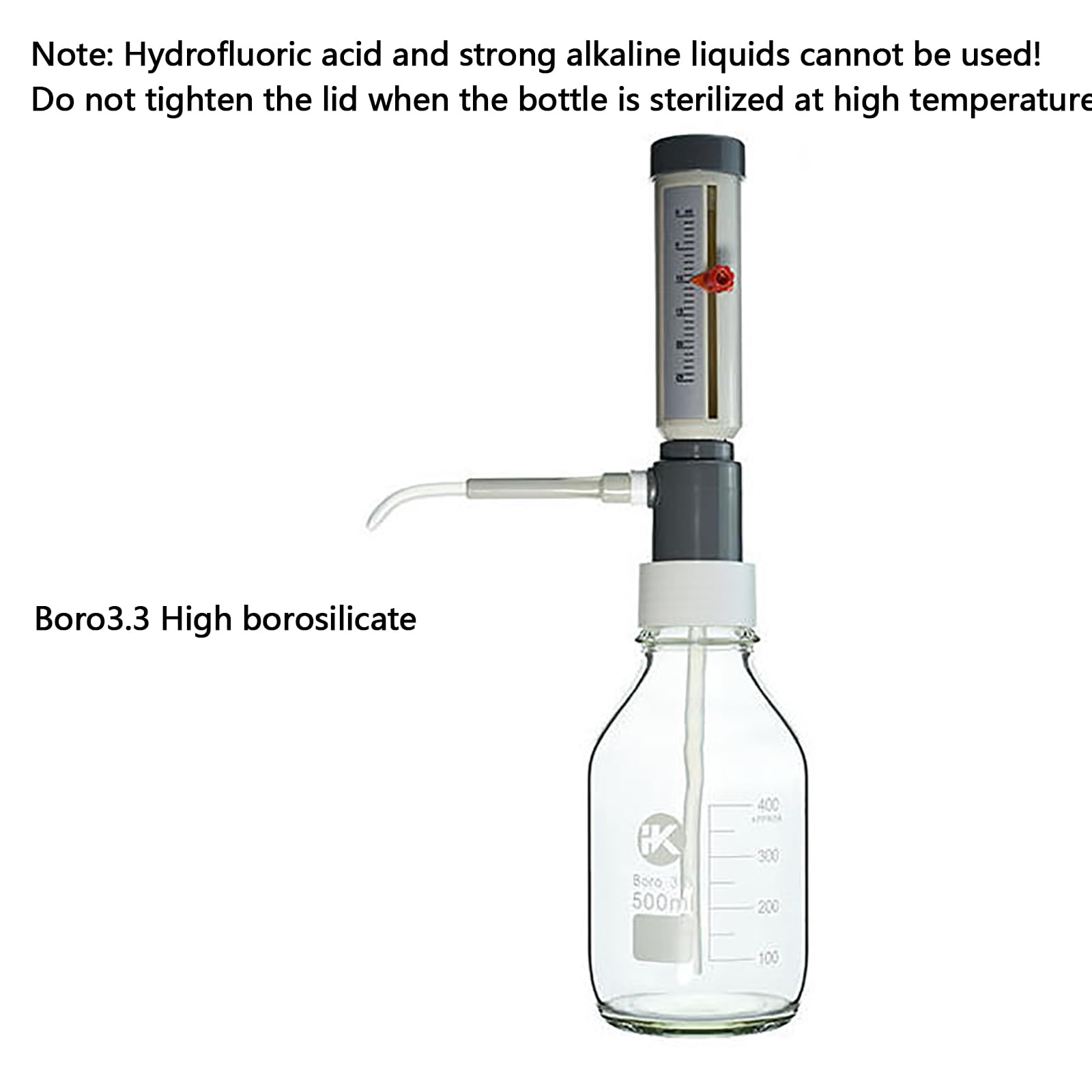 MObyat Einstellbare Laborpipetten mit 0–25 ml, Flaschenaufsatz-Dispenser mit Hülse, mit 2000-ml-Reagenzflasche, einfaches und präzises Dosieren ohne Tropfen, für Säuren, Basen und Reagenzien