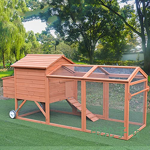 Outdoor Hühnerstall Mobiler Massivholz Geflügelkäfig, Hinterhof Kleintier Laufkäfig Nistkasten Mit Rädern… – Bild 7