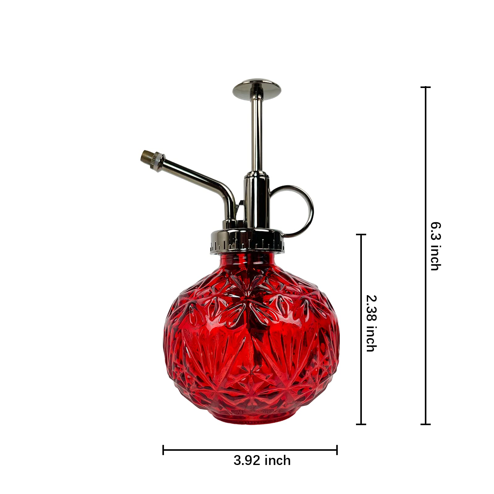 REFFU Plant Spray Bottle Plant Mister Glass 6.3 Inches Tall Vintage Plant Sprayer Mister,Plant Spritzer , Watering Can with Top Pump for Indoor House Plants, Garden,Cleaning (Red)