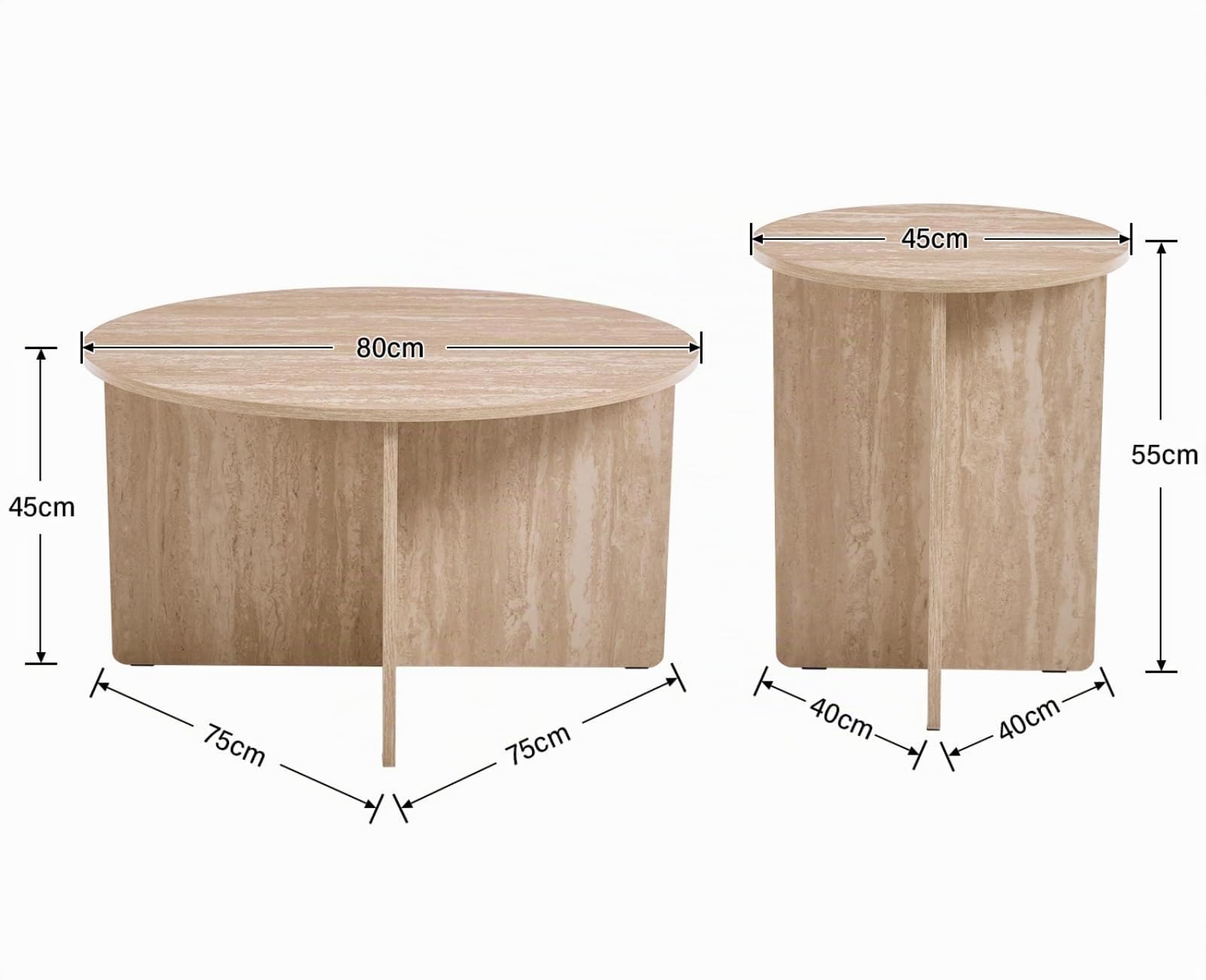 chairus Lot de 2 Tables Basses Rondes Moderne pour Chambre, Table de Salon en Bois avec Plateau Rond, Table d'Appoint Effet Chêne Bout de Canapé，Beige