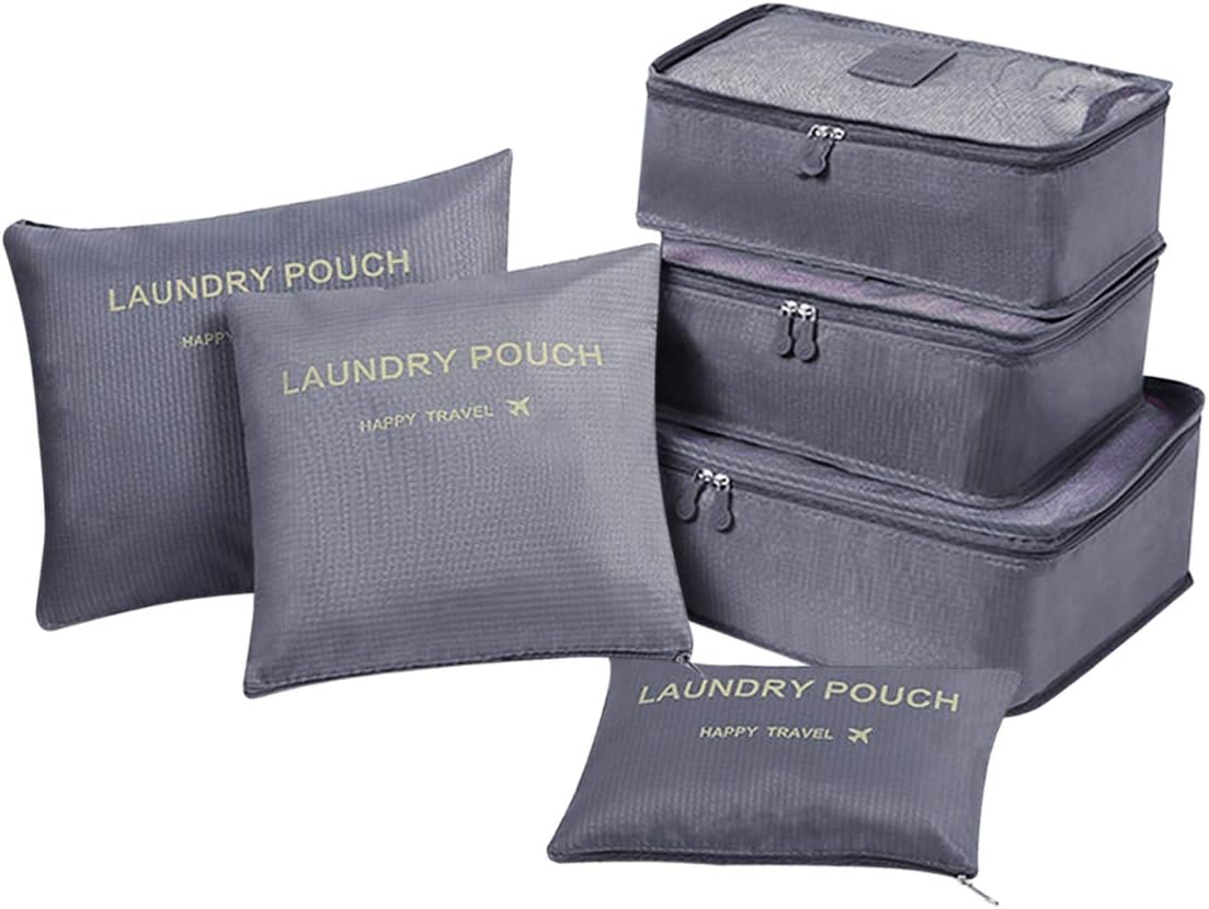 Coolzon Packing Cubes for Suitcases Organiser Bags Luggage Organiser Set Travel Cubes Laundry Bags for Backpack Clothes Shoes, Pack of 6, Grey