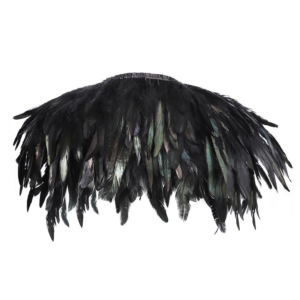 haozaikeji Women Ladies Halloween Feather Shawl Costume Realistic Gothic Shrug Collar Feather Cloak Cap with Shoulder Strap for Halloween Cosplay Carnival Party Accessories Black - Image 3