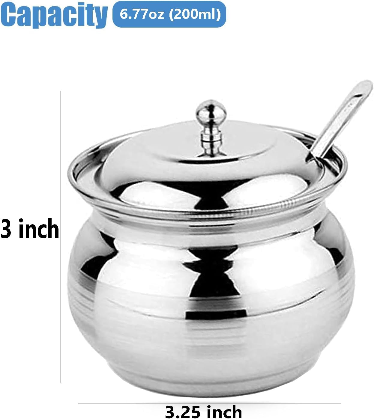 Rastogi Handicrafts Stainless Steel Small Storage Pot with lid for Oil Ghee, salt, tea, coffee, spices, dry fruits, sugar (3) Size in Inch - Length- 3.25 x Width- 3.25 x Height- 3